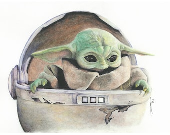 The Child Watercolor Art Print, Star Wars Nursery Decor