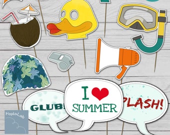 Accessoires imprimables pour la photo de souvenir dans une partie de piscine, ensemble de photo pour la partie de piscine, photo de souvenir pour la piscine-partie
