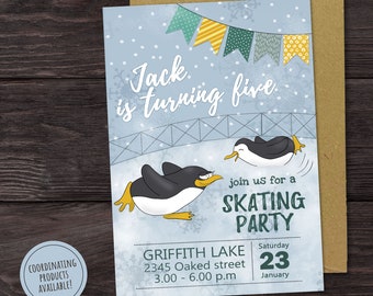 INVITATION de fête de glace imprimable, modèle d'invitation de patinage sur glace, fête d'anniversaire d'hiver