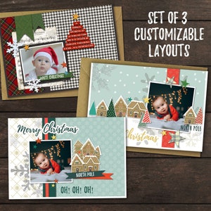 SET di 3 biglietti di Natale personalizzabili con foto, biglietti di auguri di Natale stampabili con fotografia rettangolari o quadrati