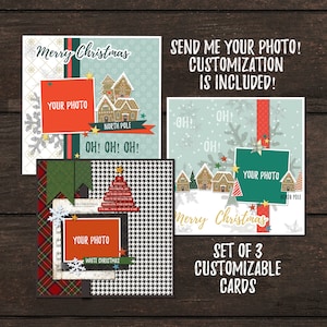 SET di 3 biglietti di Natale personalizzabili con foto, biglietti di auguri di Natale stampabili con fotografia rettangolari o quadrati