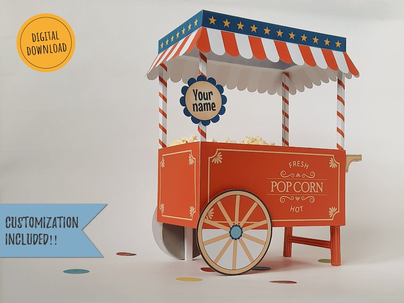 Popcorn box, perfect as circus centerpiece, printable popcorn display, for a carnival theme party, circus party decor, carnival birthday image 5