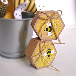 HONEY BEE printable  party favor, DIY hive party favor, hexagonal hive party gift box template,  honey candies paper box, honey bee box
