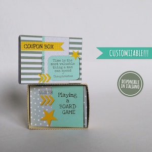 Scatole stampabili con buoni per regalare al proprio figlio del tempo da passare insieme, regalo di Natale per tuo figlio