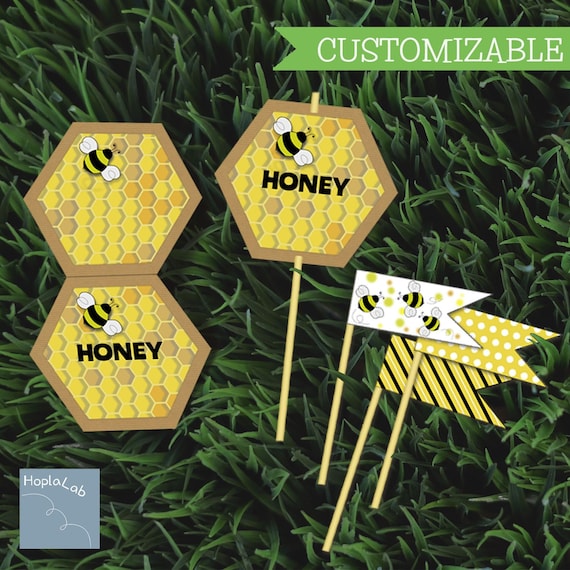 HONEY BEE Printable Food Labels Hive Straw Flags Summer - Etsy