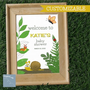 Cartello stampabile di benvenuto per festa a tema giardino, decorazione personalizzabile per battesimo primaverile, compleanno coccinella