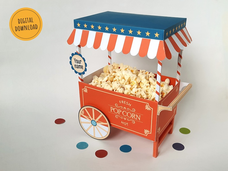 Popcorn box, perfect as circus centerpiece, printable popcorn display, for a carnival theme party, circus party decor, carnival birthday image 3