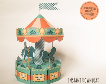Carousel favor box, carnival birthday, printable carousel good for a circus party, diy carousel party decoration, baby shower printables