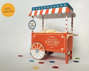Popcorn box, perfect as circus centerpiece, printable popcorn display, for a carnival theme party,  circus party decor, carnival birthday