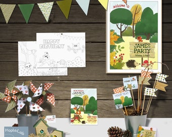 KIT IMPRIMABLE de décorations pour une fête sur le thème des bois, kit de décoration DIY pour une fête d'automne