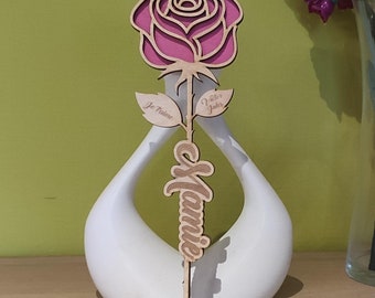 Fleur éternelle - cadeau personnalisé - fleurs en bois - rose en bois - maman mamie marraine maitresse