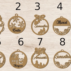 Personalized wooden Christmas ball first name fir tree customizable Christmas nature forest child family dad mom gifts