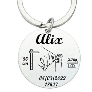 Porte clé metallique gravé naissance cadeau ideal porte clé clef personnalisable bébé