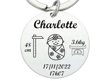 Porte clé metallique gravé naissance cadeau ideal porte clé clef personnalisable bébé