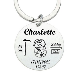 Porte clé metallique gravé naissance cadeau ideal porte clé clef personnalisable bébé