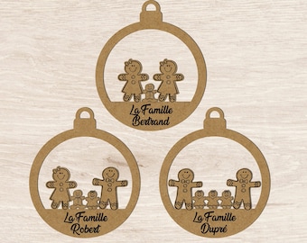 Boule de noël personnalisée en bois prénom sapin personnalisable  famille enfant parents