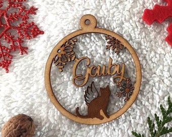 Bola de Navidad de madera personalizada nombre árbol personalizable animal gato perro animales ala