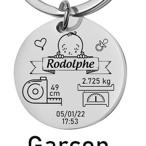 Porte clé metallique gravé naissance cadeau ideal porte clé clef personnalisable bébé