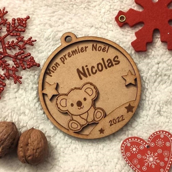 Boule de noël personnalisée en bois koala mon premier noël Décoration de Noël boule personnalisé