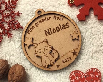 Personalized wooden Christmas ball fox my first Christmas Personalized Christmas ball decoration