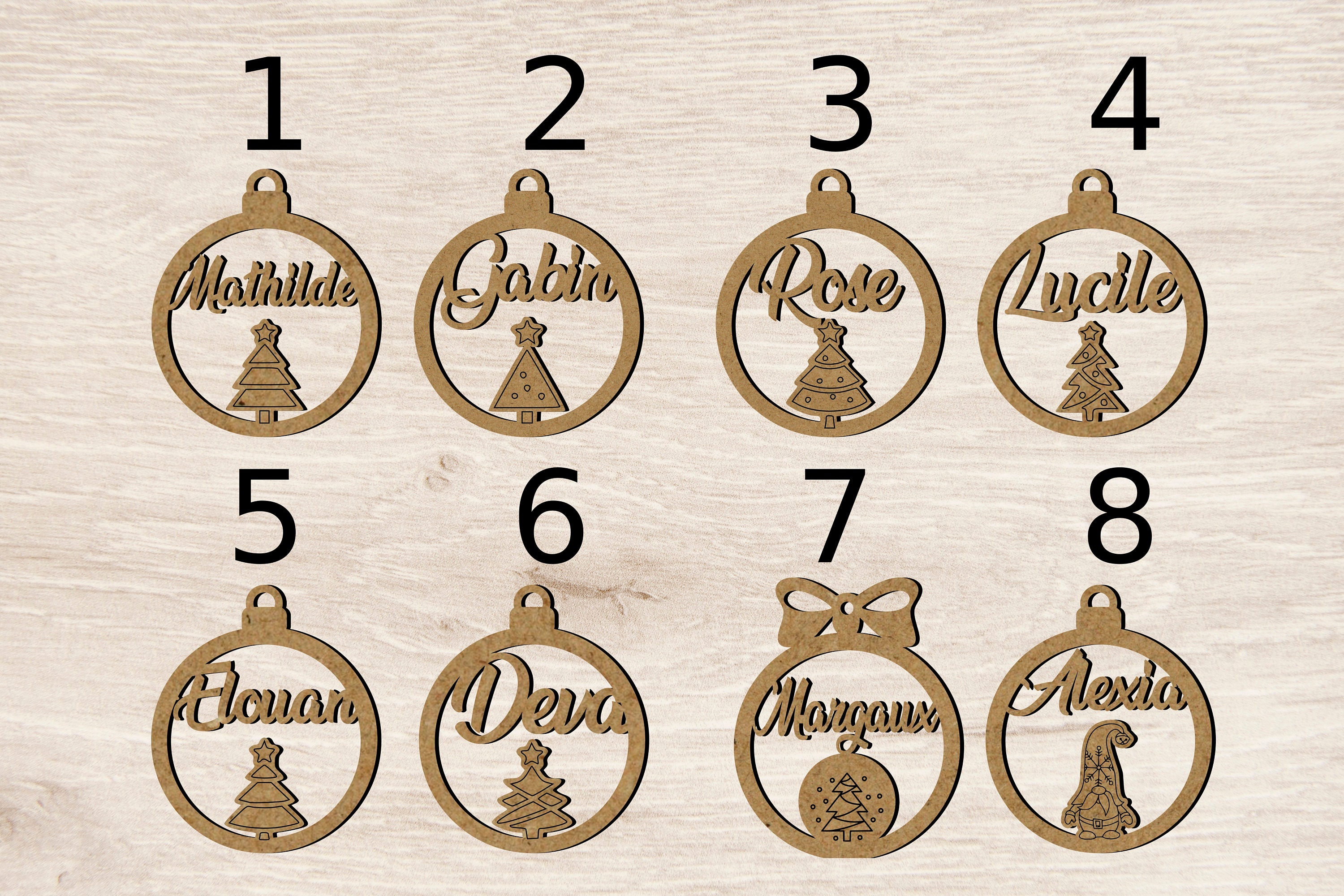 Boule de Noel en Bois Prénom Sapin Personnalisable Personnalisé Enfant