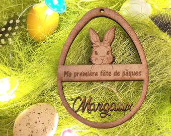 Wooden decoration my first easter first name customizable easter decoration to hang egg suspension