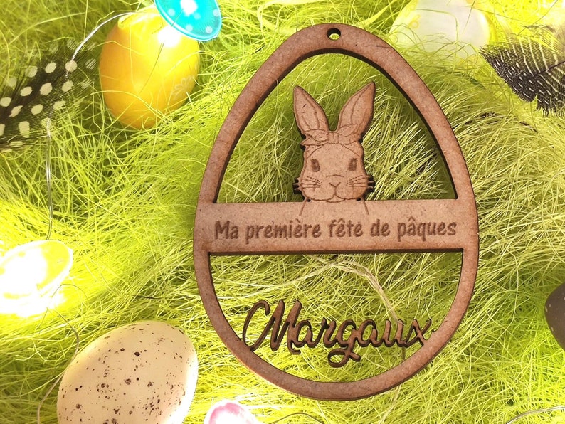 Wooden decoration my first easter first name customizable easter decoration to hang egg suspension image 1