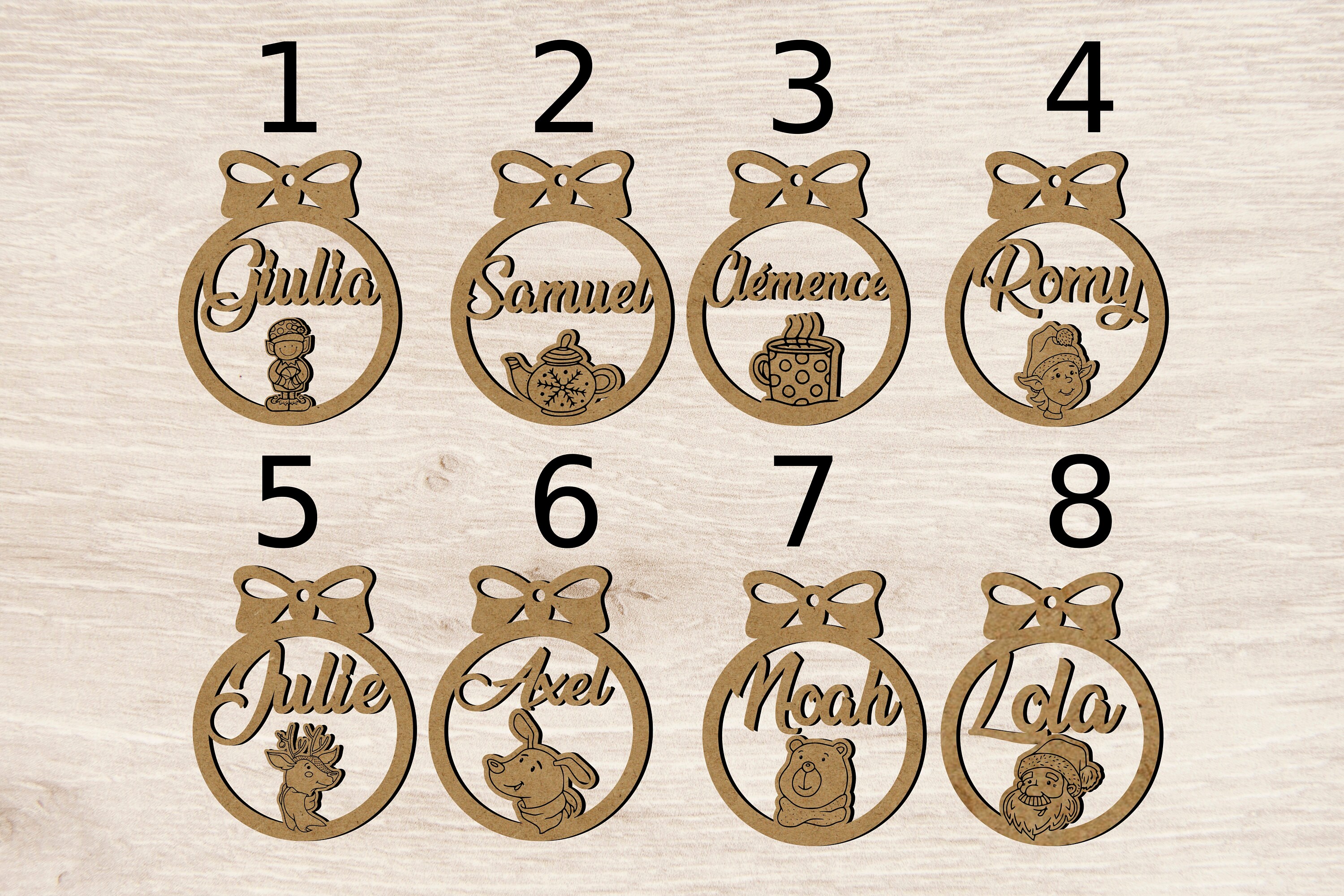 Boule de Noel en Bois Prénom Sapin Personnalisable Personnalisé Enfant