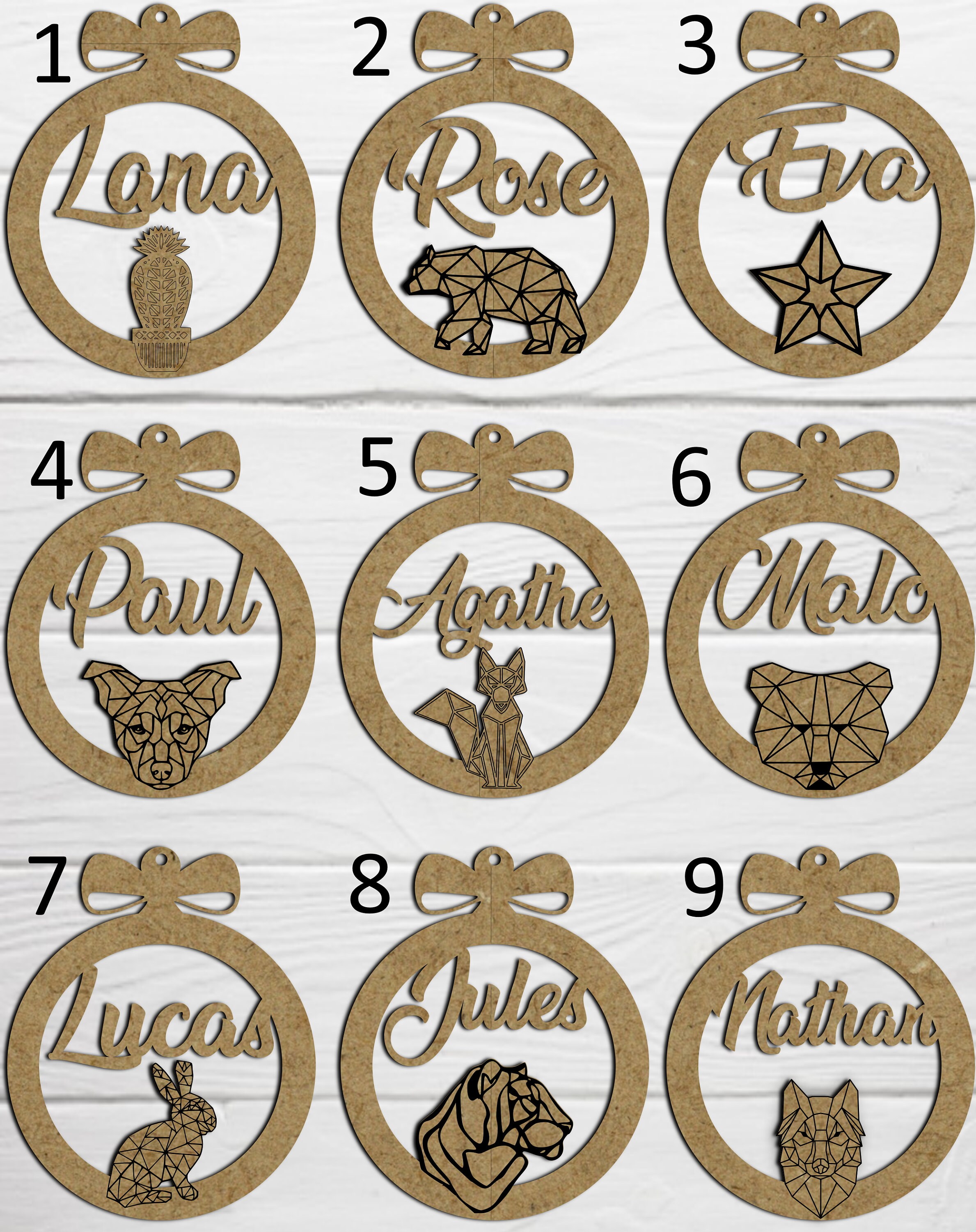 Boule de Noel en Bois Prénom Sapin Personnalisable Personnalisé Enfant Origami