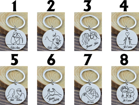 6 Pairs Engraved Silver Metal Relationship Keychains for Couples