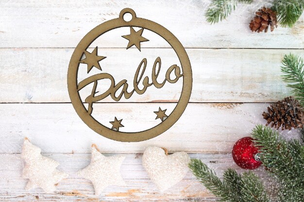 Boule de Noel en Bois Prénom Sapin Personnalisable