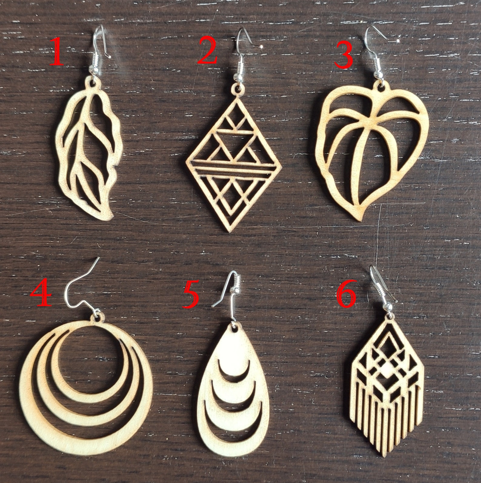 Boucle oreilles laser bois forme géométrique feuilles | Etsy