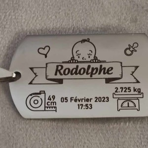 Porte clé metallique gravé naissance cadeau ideal porte clé clef personnalisable bébé