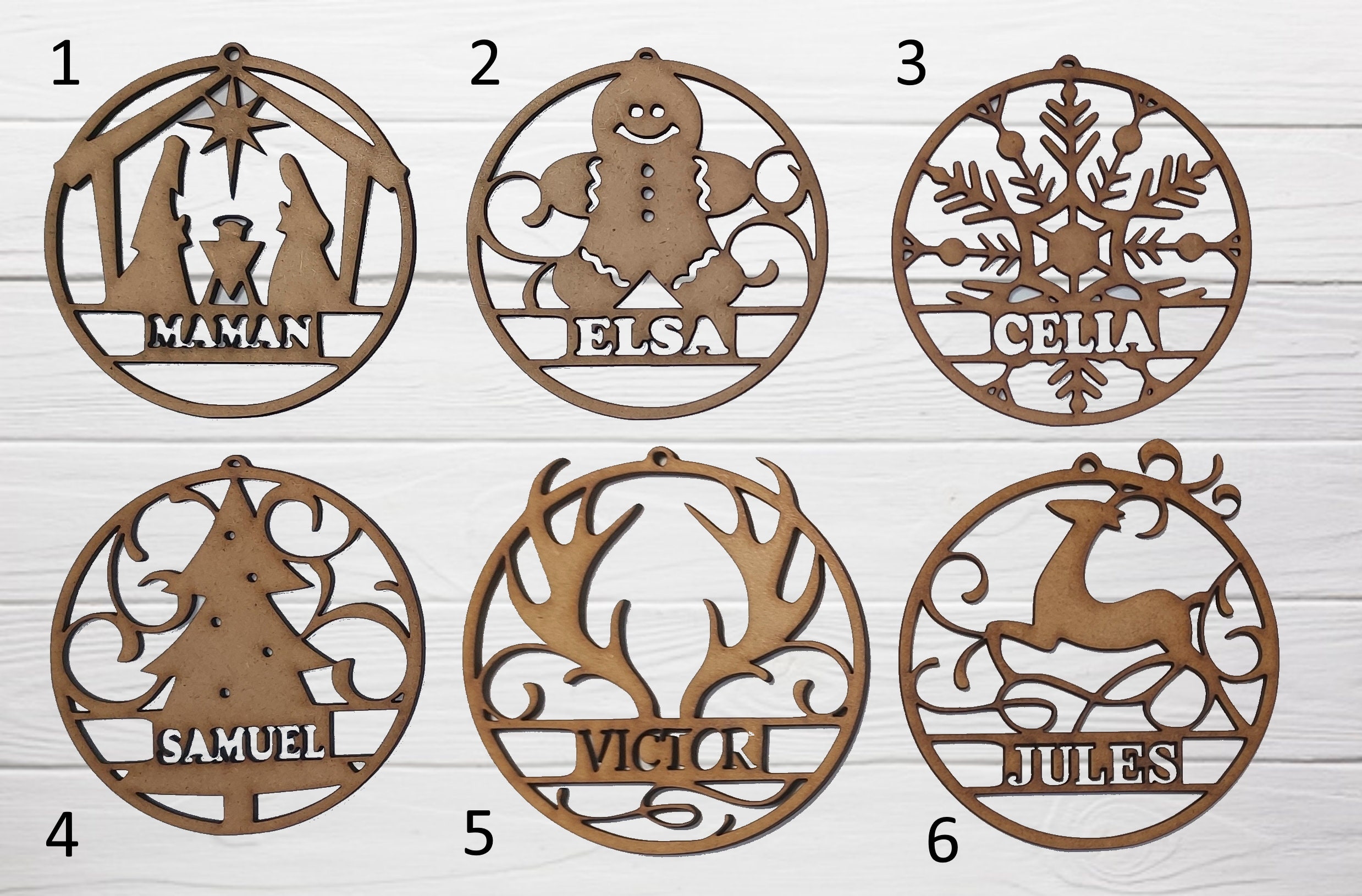 Boule de Noel en Bois Prénom Sapin Personnalisable