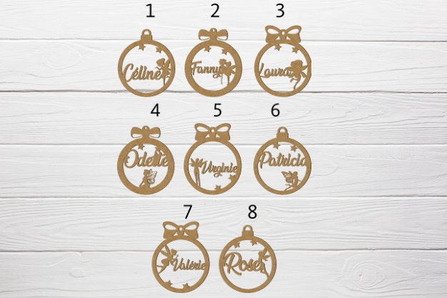 Boule de Noel en Bois Prénom Sapin Personnalisable Personnalisé Enfant Fée Princesse