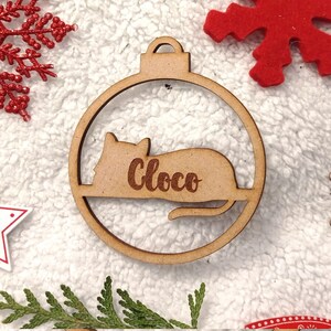 Boule de Noël personnalisée en bois prénom sapin personnalisable personnalisée animal chat animaux image 4