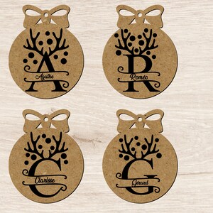 Bola de Navidad de madera nombre árbol personalizable Carta infantil personalizada Cabeza de reno festivo