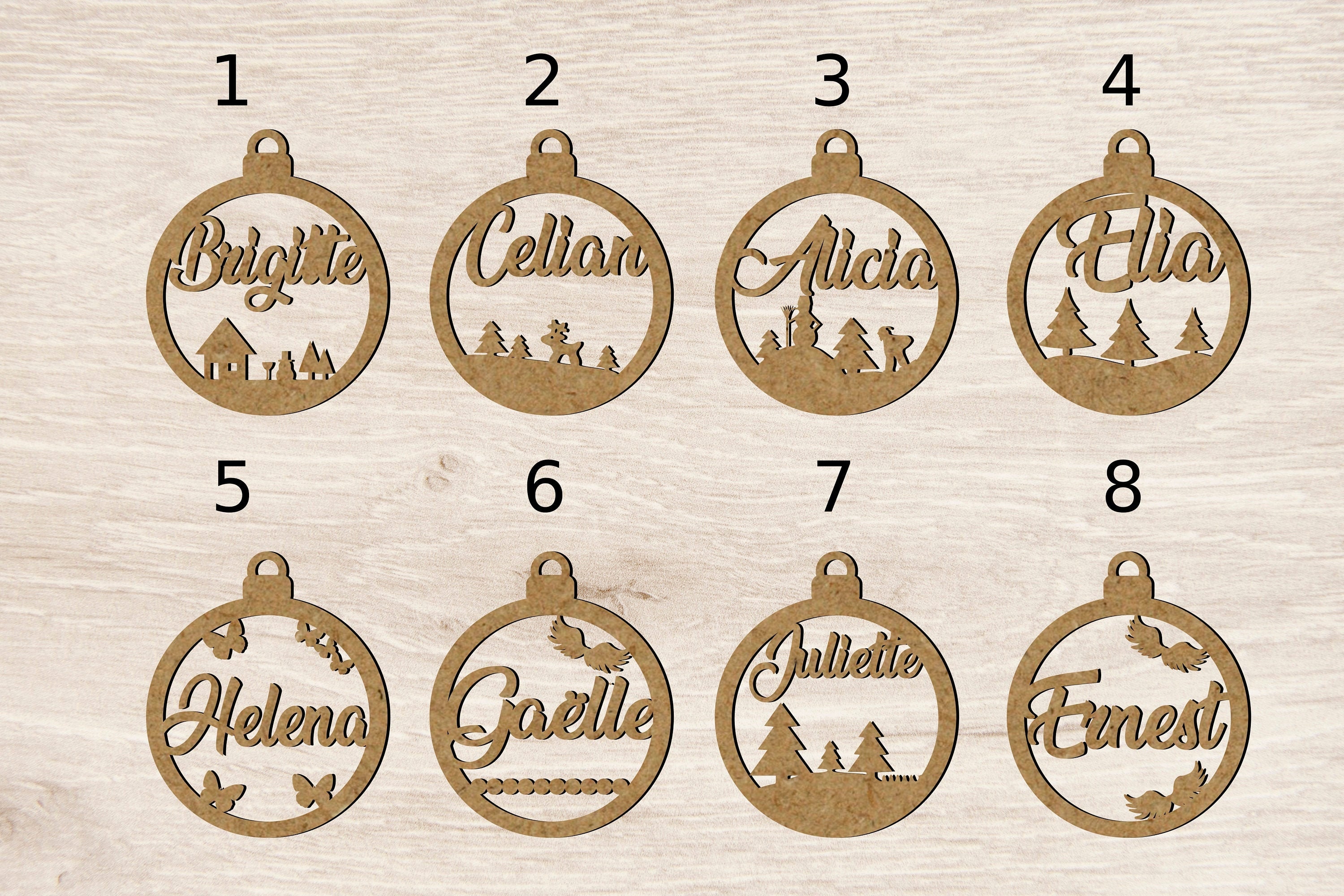 Boule de Noel en Bois Prénom Sapin Personnalisable Personnalisé Enfant