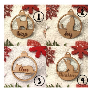 Boule de Noël personnalisée en bois prénom sapin personnalisable personnalisée animal chat animaux image 1