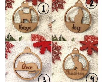 Boule de Noël personnalisée en bois prénom sapin personnalisable personnalisée animal chat animaux