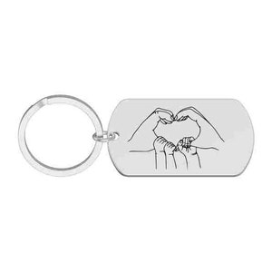 Porte clé personnalisé mains amour Maman Papa,Papy,Parrain, Tonton gravé laser en métal