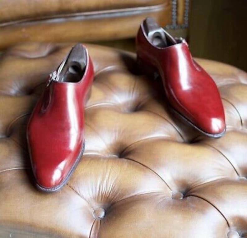 New Pure Handmade Red Leather Monk Strap Shoes For Men/'s