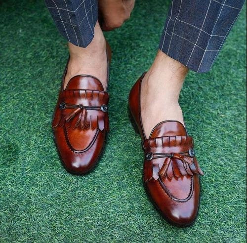 New Handmade Pure Brown Leather Stylish Loafer Shoes for | Etsy