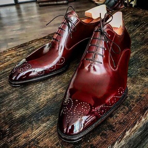 New Pure Handmade Maroon Leather Lace up Dress Shoes for | Etsy