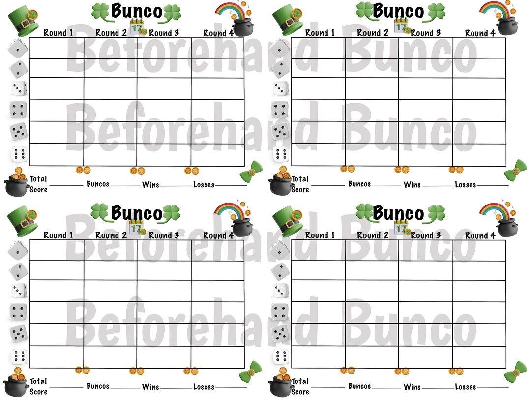 st patricks day bunco score sheets