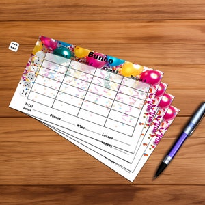 Verjaardag Bunco Scoreblad - Kleurrijke Ballonnen Bunco Scorekaart