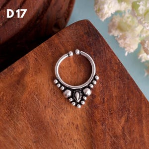 Sterling Silver Clip On Septum Ring: Ethnic Indian Style, Non Pierced