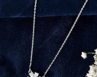 925 Sterling Silver Six Petal Flower Pendant Chain Necklace for Women and Girls