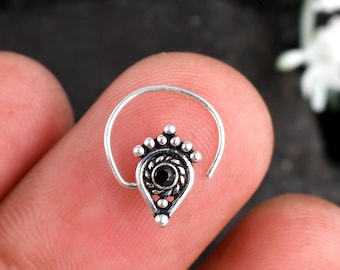 Oxidized Sterling Silver Nose Pin Set: Tribal Boho Jewelry