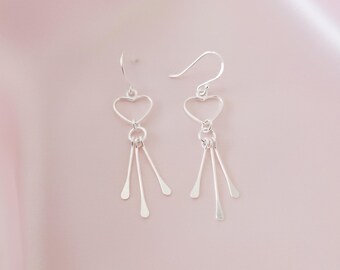 Handcrafted Sterling Silver Heart Dangle Earrings | Minimalist Love Drop Earrings | Elegant Silver Jewelry Gift for Her